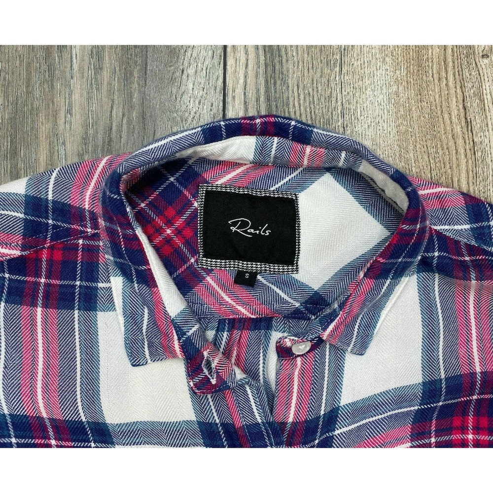 Rails Small Britt Plaid Button Up Roll Cuff Top S - image 3